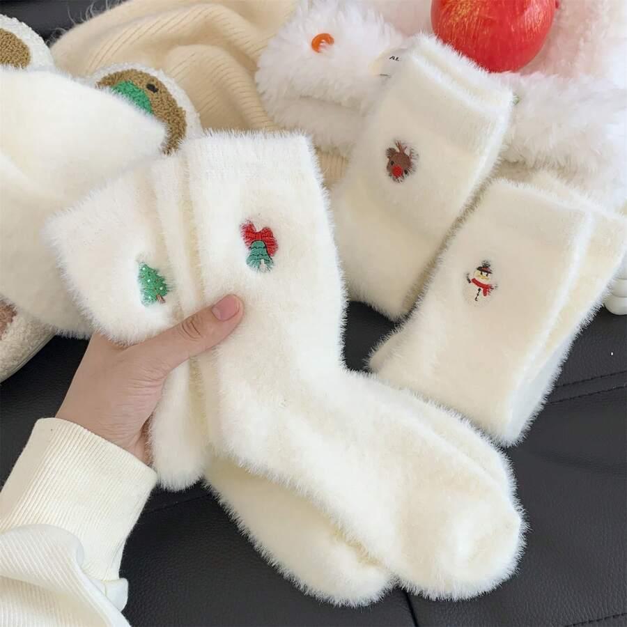 SHEIN BIAŁE SKARPETKI ŚWIĄTECZNY HAFT 1-PACK BDD__UNIWERSALNY