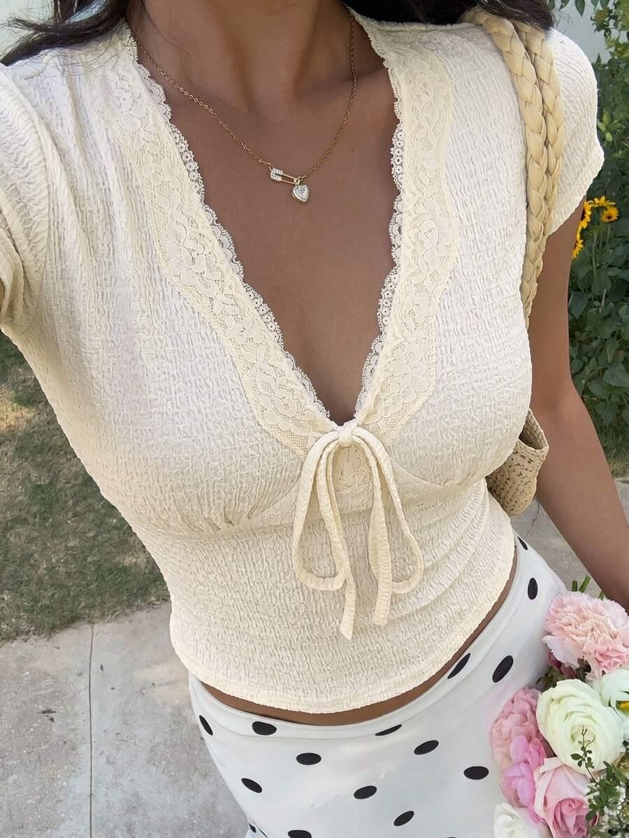 SHEIN BEŻOWA BLUZKA KRÓTKI RĘKAW S09__M