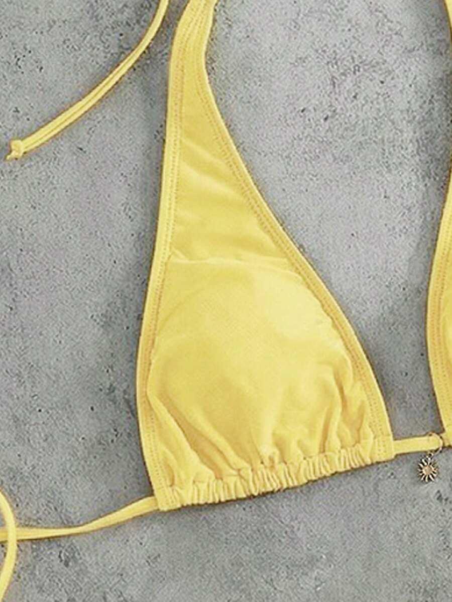 SHEIN ŻÓŁTY KOMPLET BIKINI ZDOBIENIE S09__XL