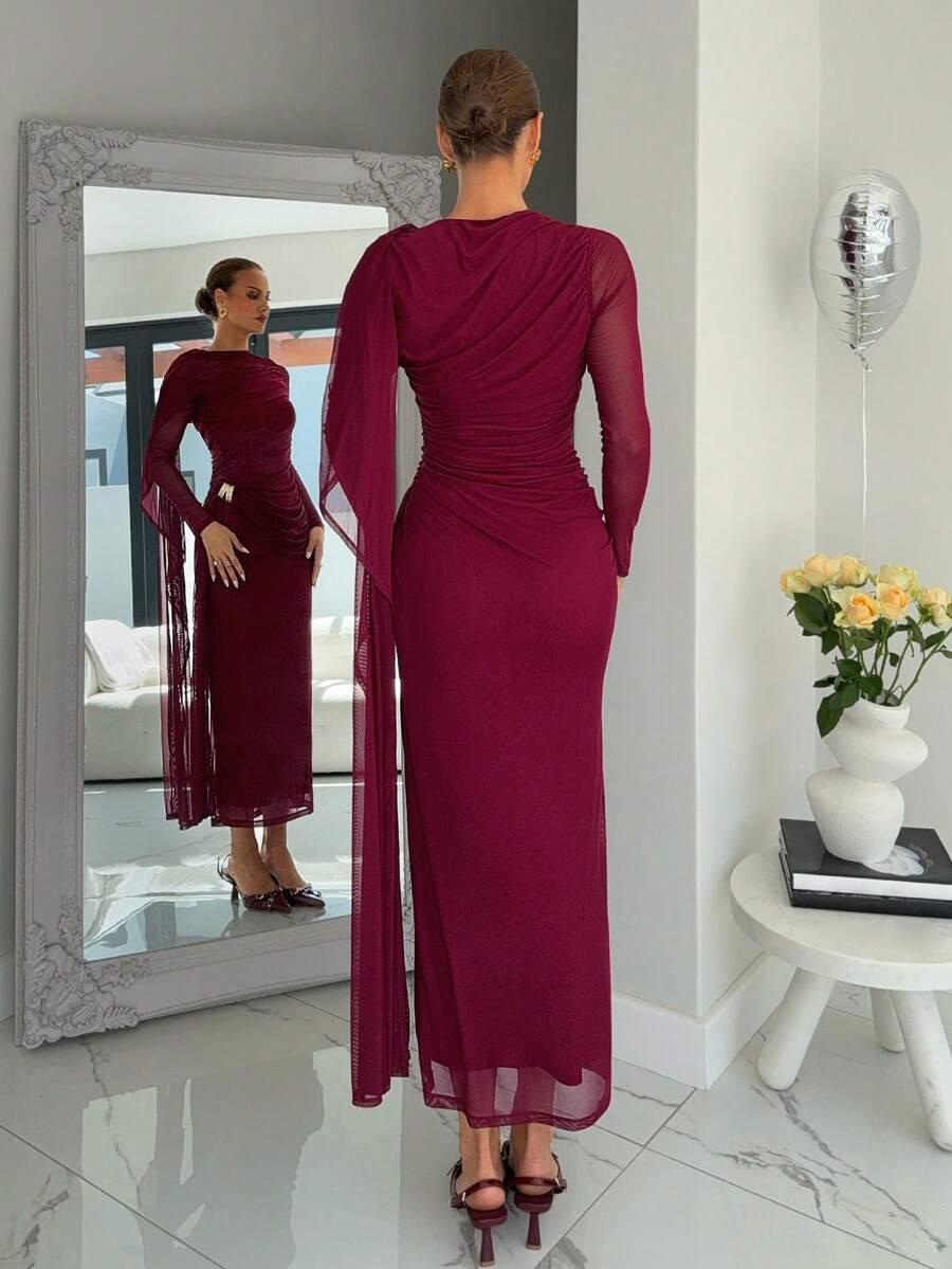 SIREN GAZE BURGUNDOWA MAXI SUKIENKA S06__M