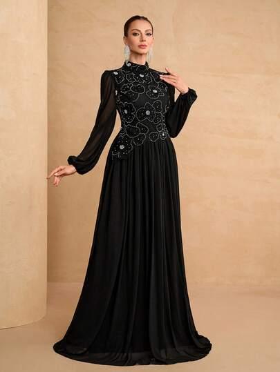 SHEIN CZARNA MAXI SUKIENKA ZDOBIENIE S09__XL
