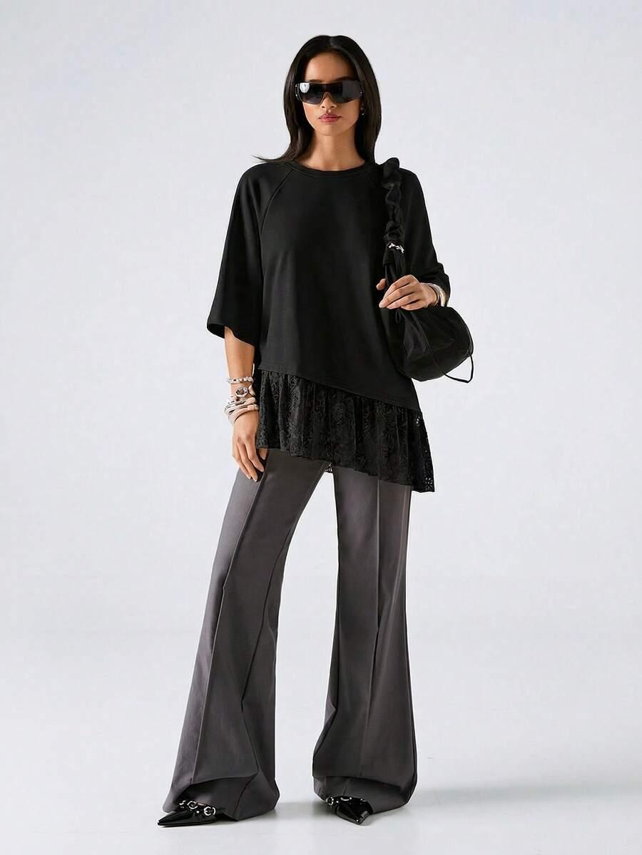 SHEIN CZARNA BLUZKA OKRĄGŁY DEKOLT S06__L