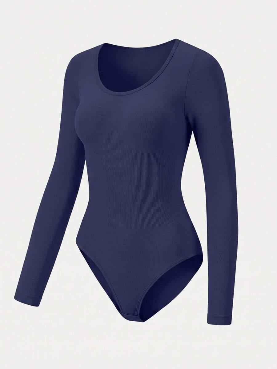 SHEIN BEZSZWOWE MODELUJĄCE GRANATOWE BODY DŁUGI RĘKAW S06__M