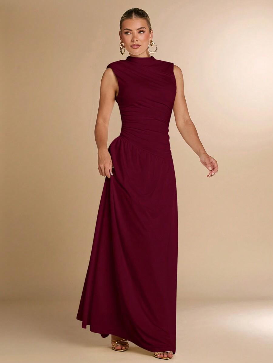 SHEIN BORDOWA MAXI SUKIENKA BEZ RĘKAWÓW S06__S