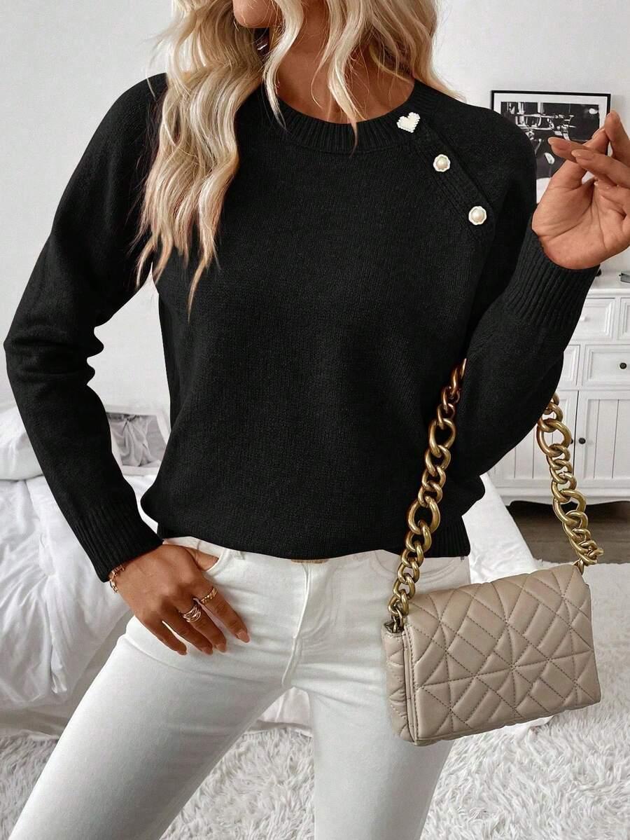 SHEIN CZARNY SWETER DŁUGI RĘKAW S06__S