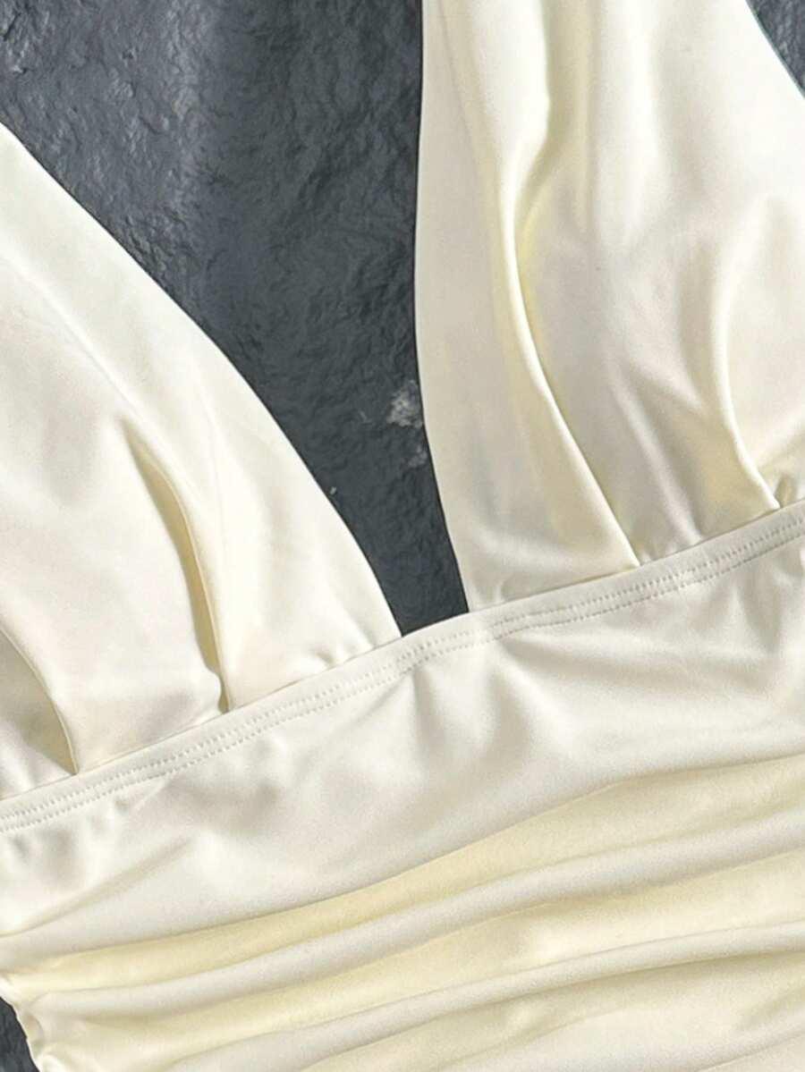 SHEIN KREMOWY JEDNOCZĘŚCIOWY STRÓJ KĄPIELOWY S09__XS