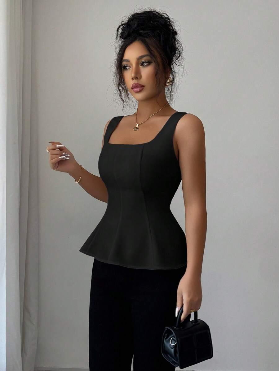 SHEIN CZARNA BLUZKA NA RAMIĄCZKACH S06__XS