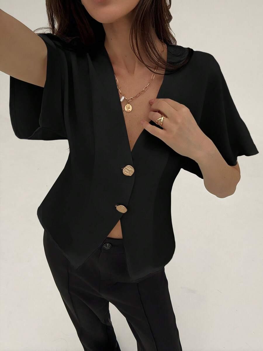SHEIN CZARNA BLUZKA GUZIKI S06__L