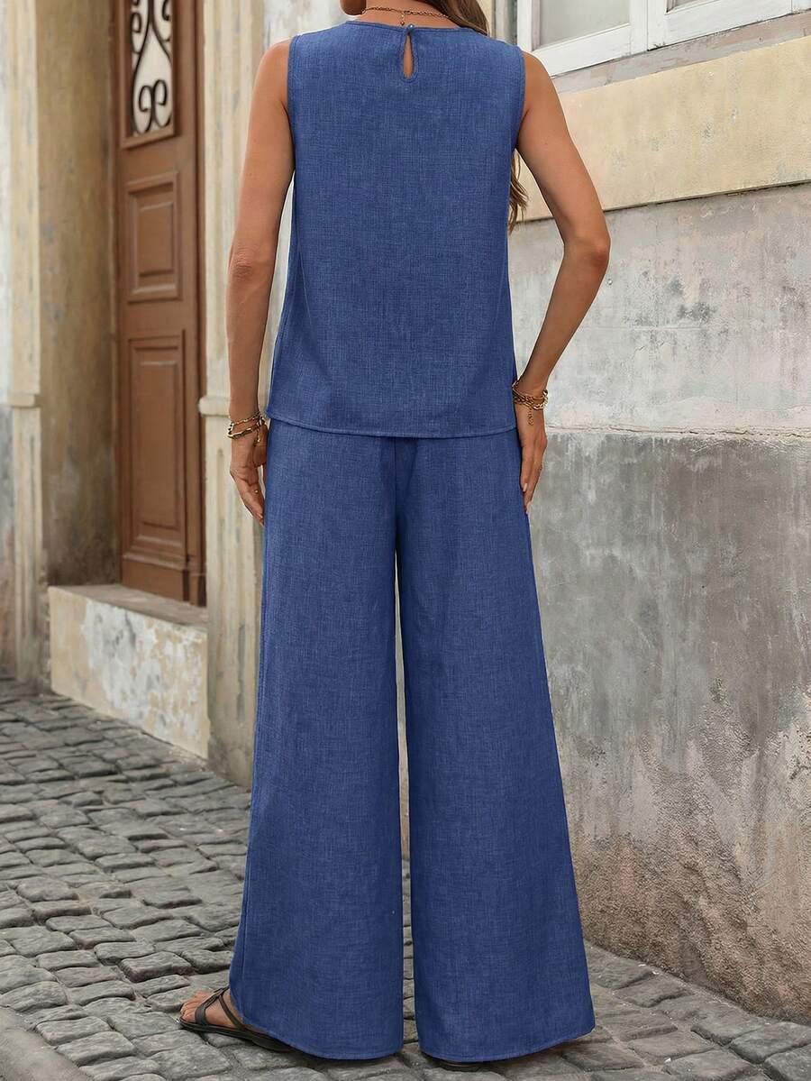 SHEIN NIEBIESKA BLUZKA BEZ RĘKAWÓW S09__M