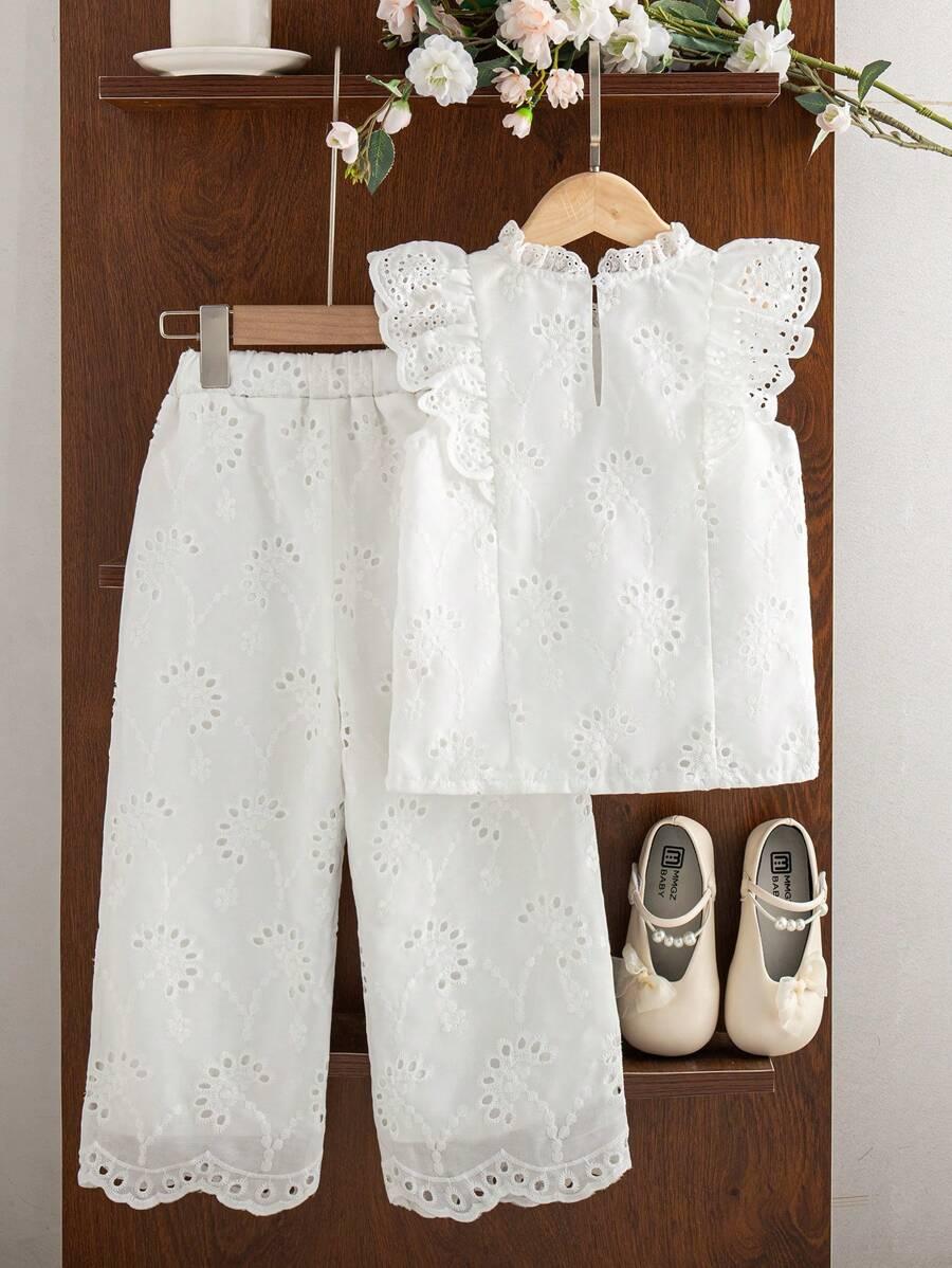 SHEIN BIAŁE SPODNIE HAFT S06__98/104