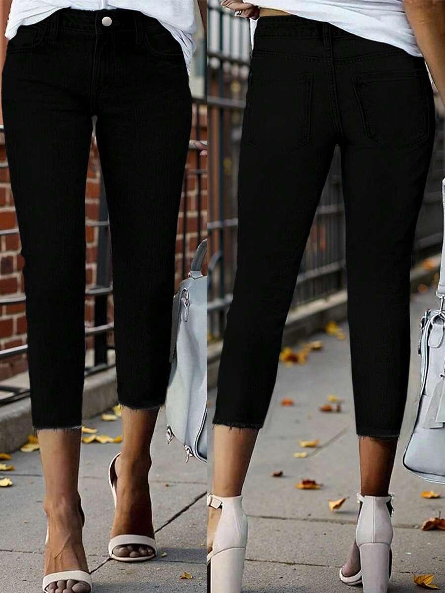 SHEIN CZARNE SPODNIE JEANS RYBACZKI S06__M