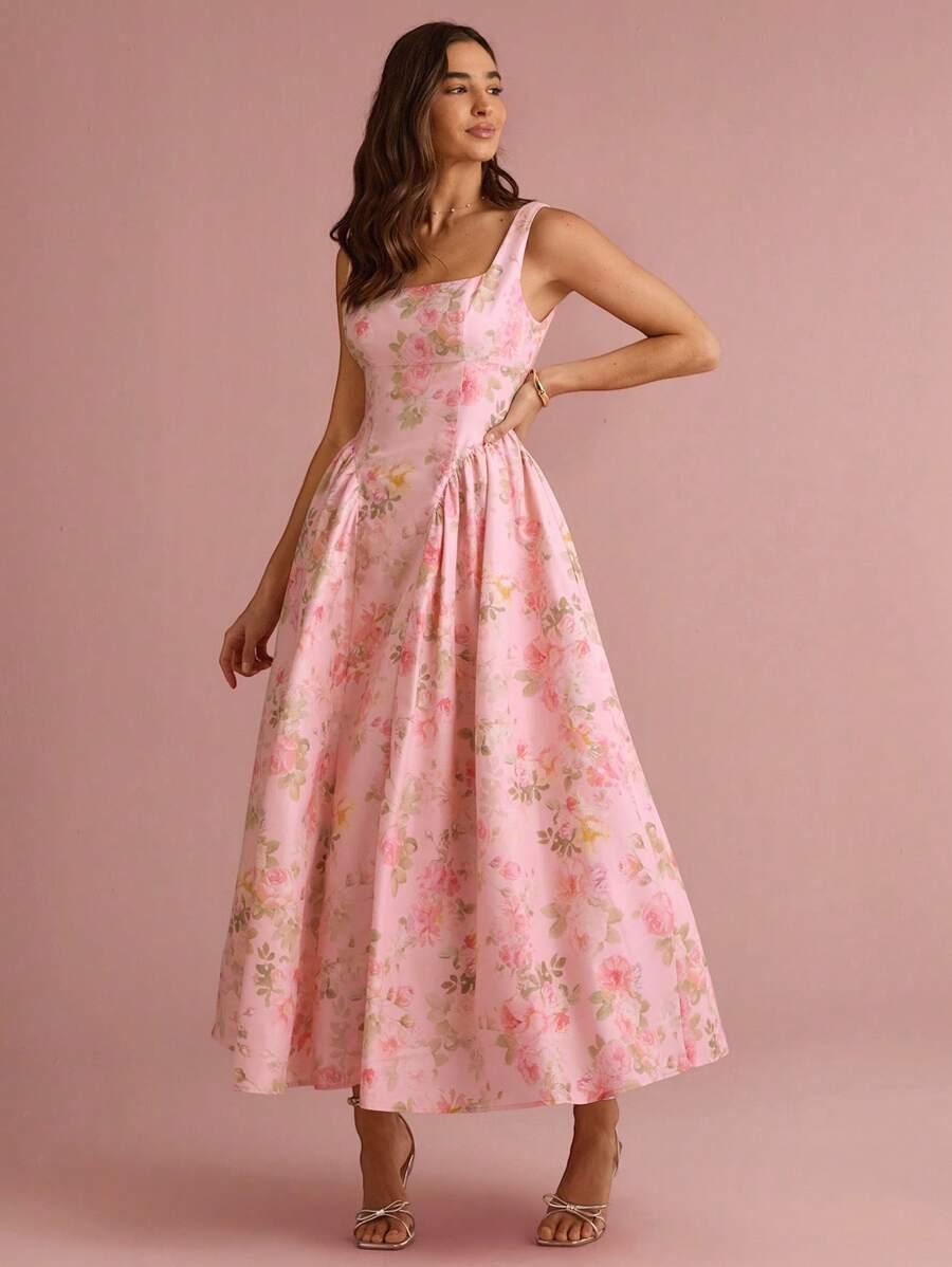 SHEIN RÓŻOWA SUKIENKA WZÓR KWIATY S06__XS