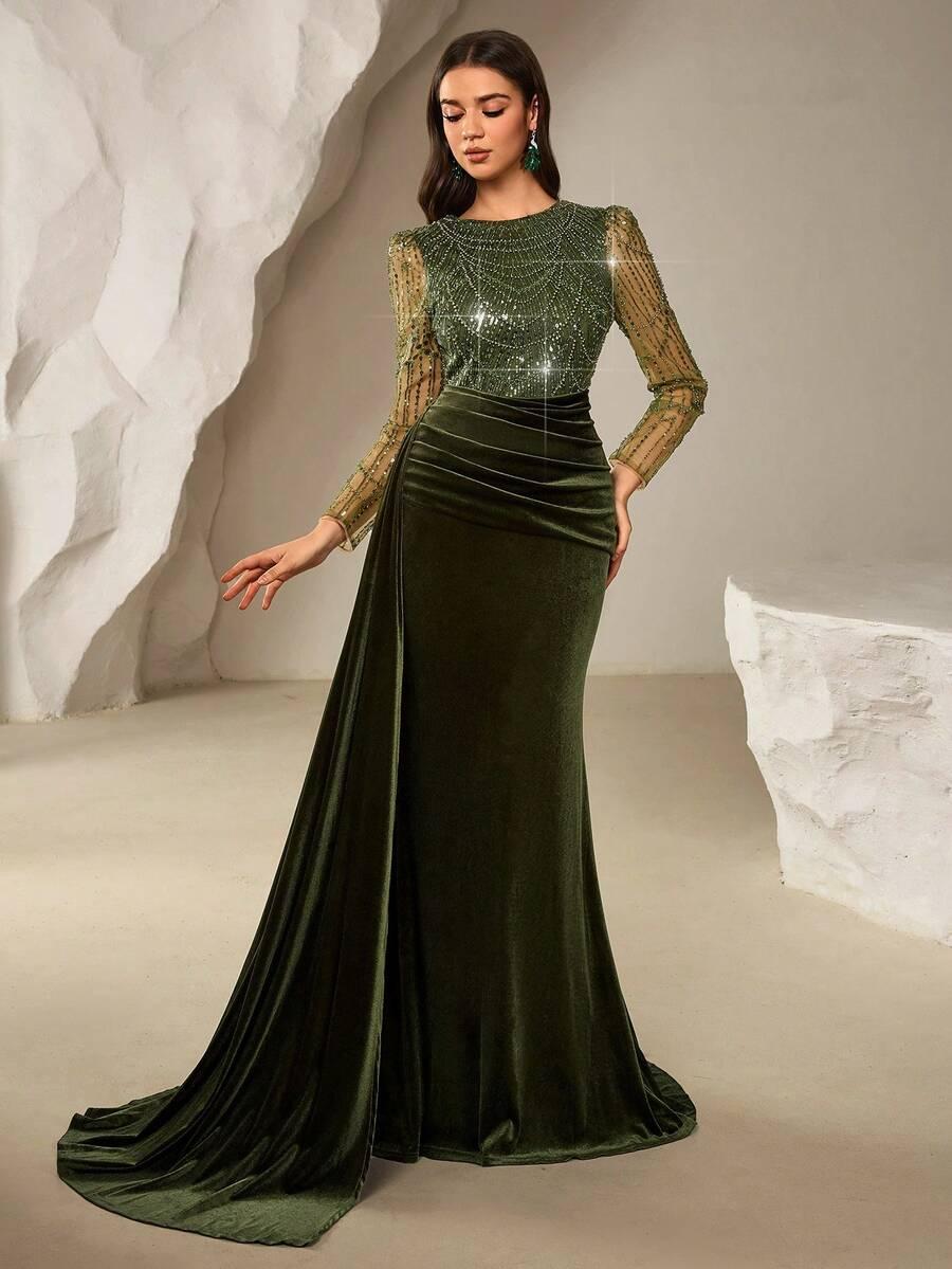 SHEIN ZDOBIONA MAXI SUKIENKA S06__S