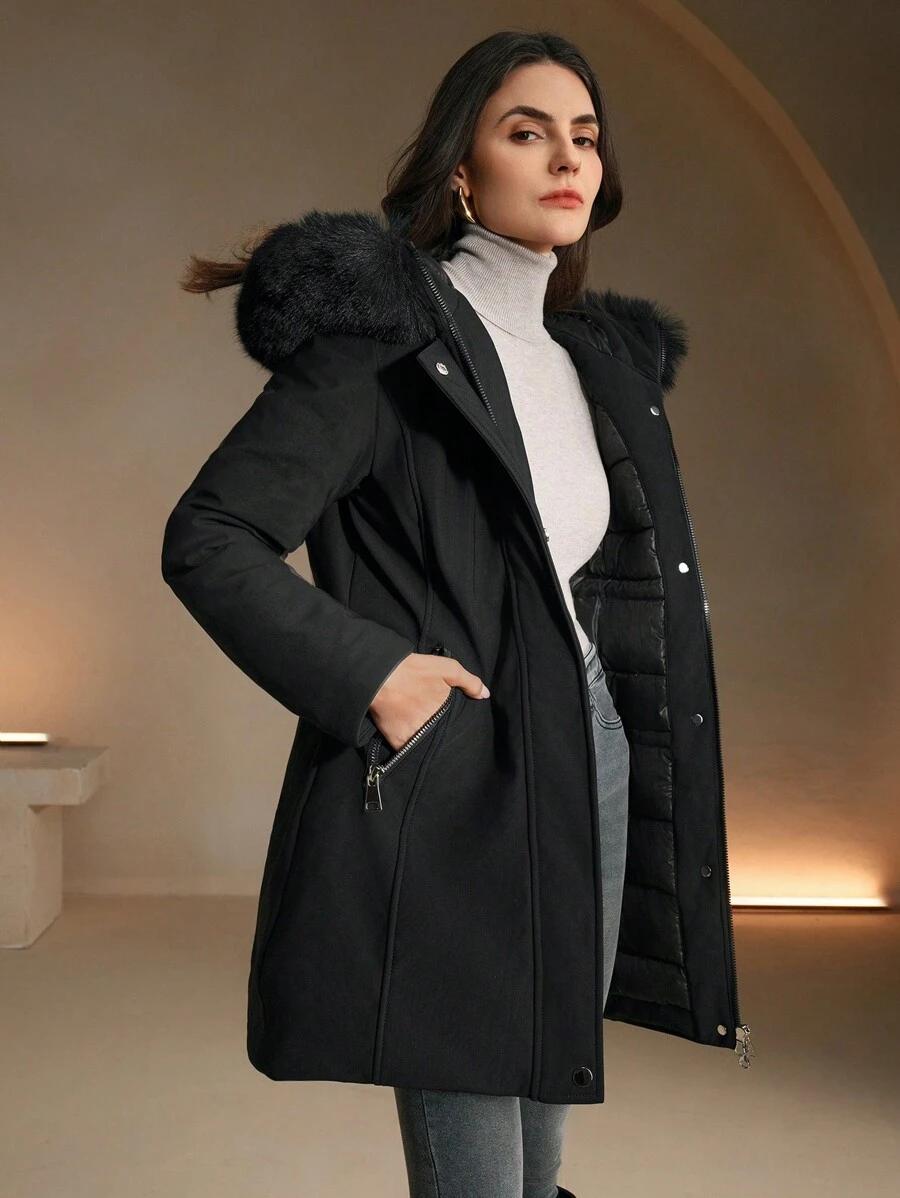 SHEIN CZARNA KURTKA KAPTUR FUTERKO W01__XS