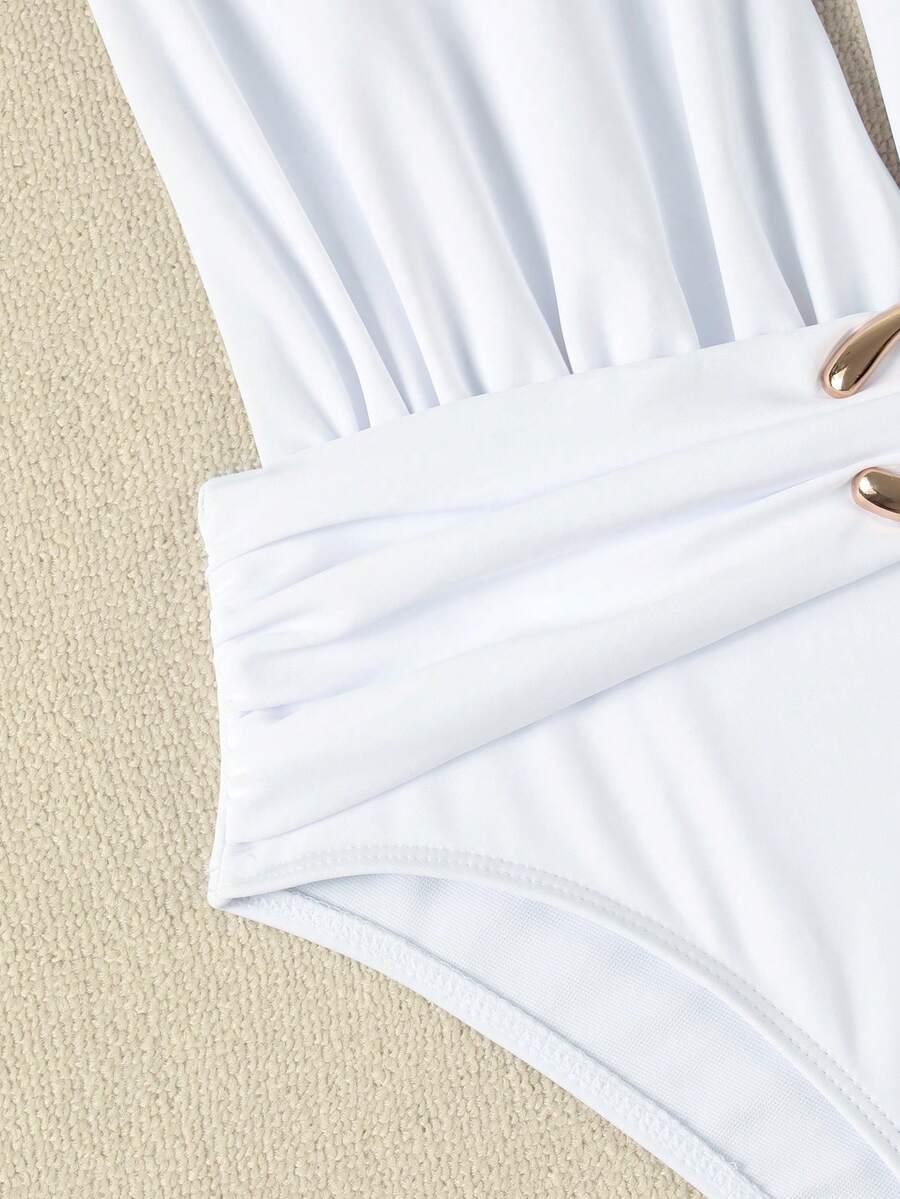 SHEIN BIAŁY JEDNOCZĘŚCIOWY STRÓJ KĄPIELOWY S09__S