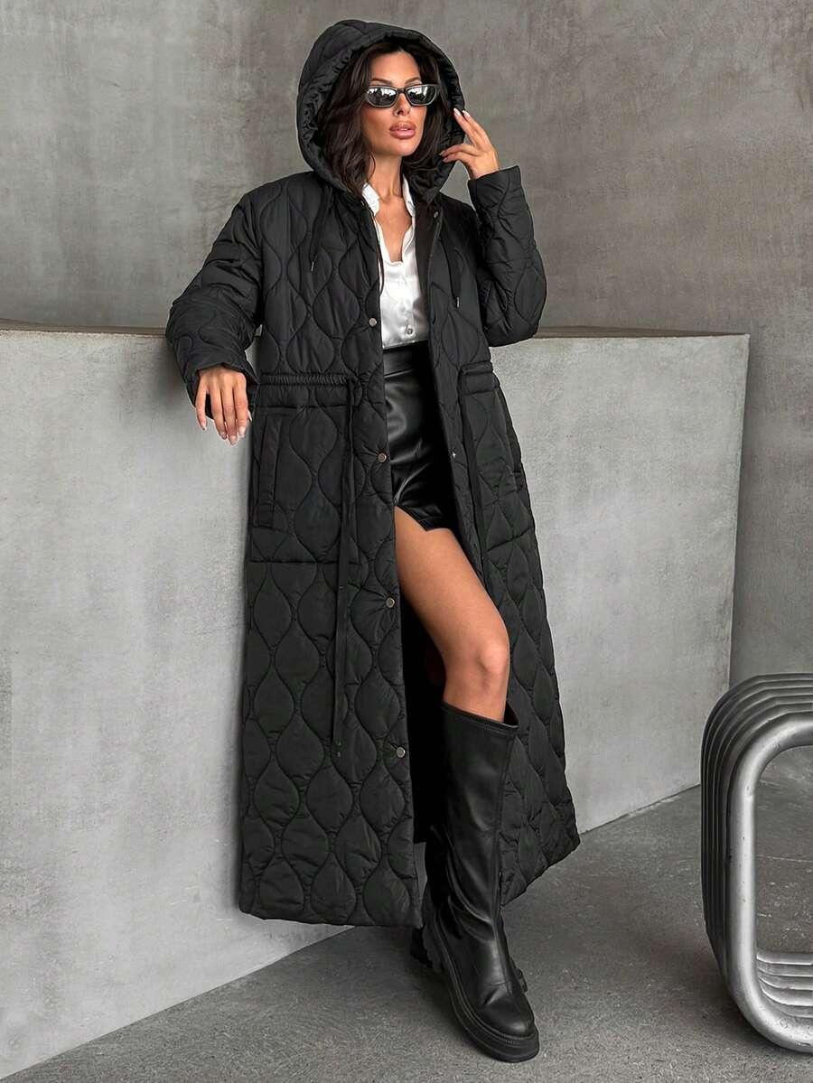 SHEIN CZARNA PIKOWANA KURTKA KAPTUR W01__L