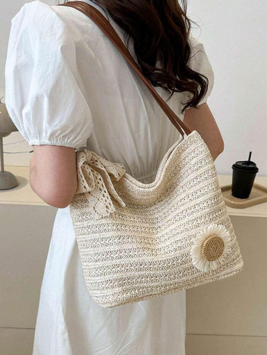 SHEIN BEŻOWA TOREBKA KWIAT S07__27X12X26