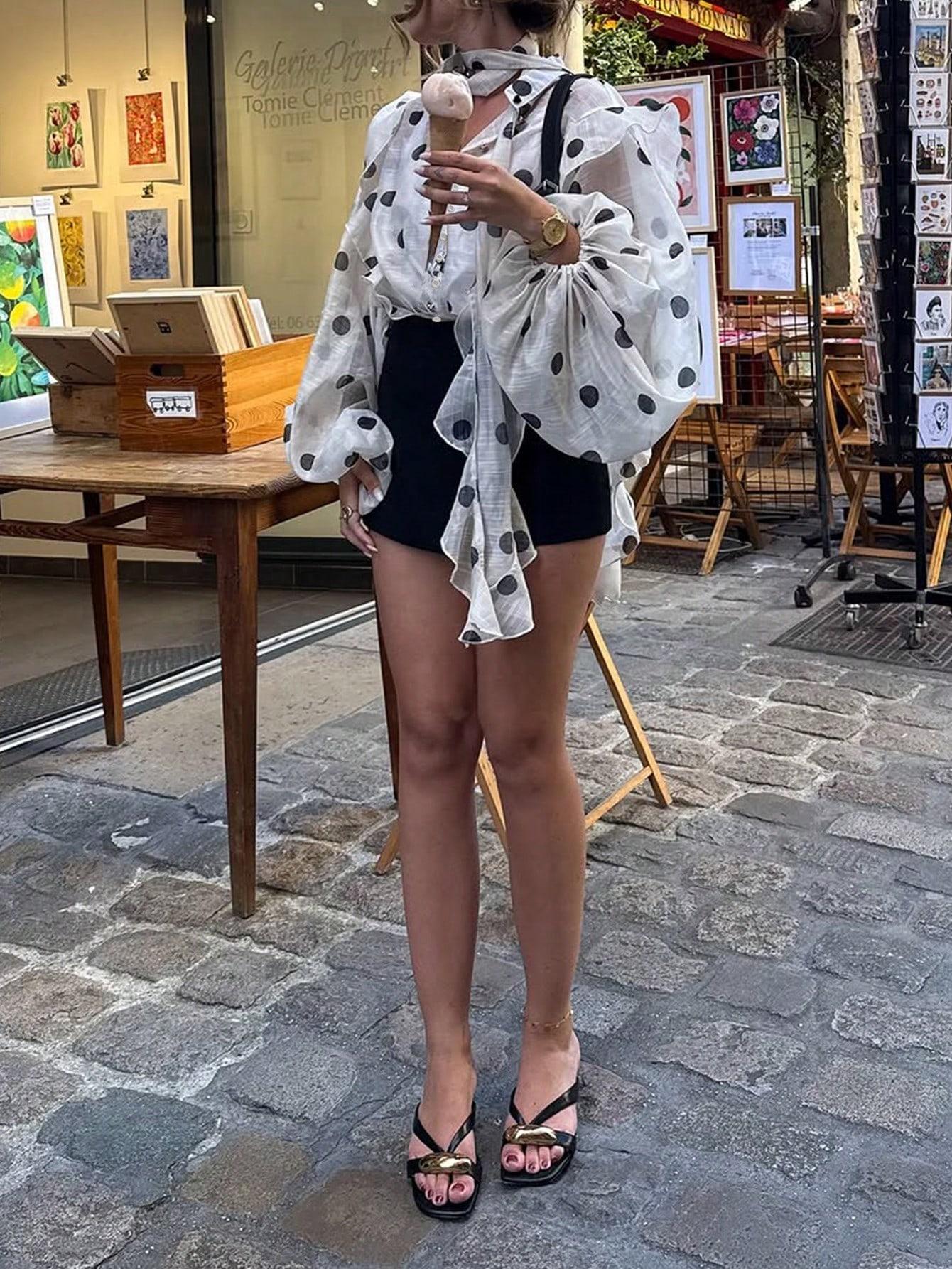 SHEIN BIAŁA BLUZKA GROCHY S06__L