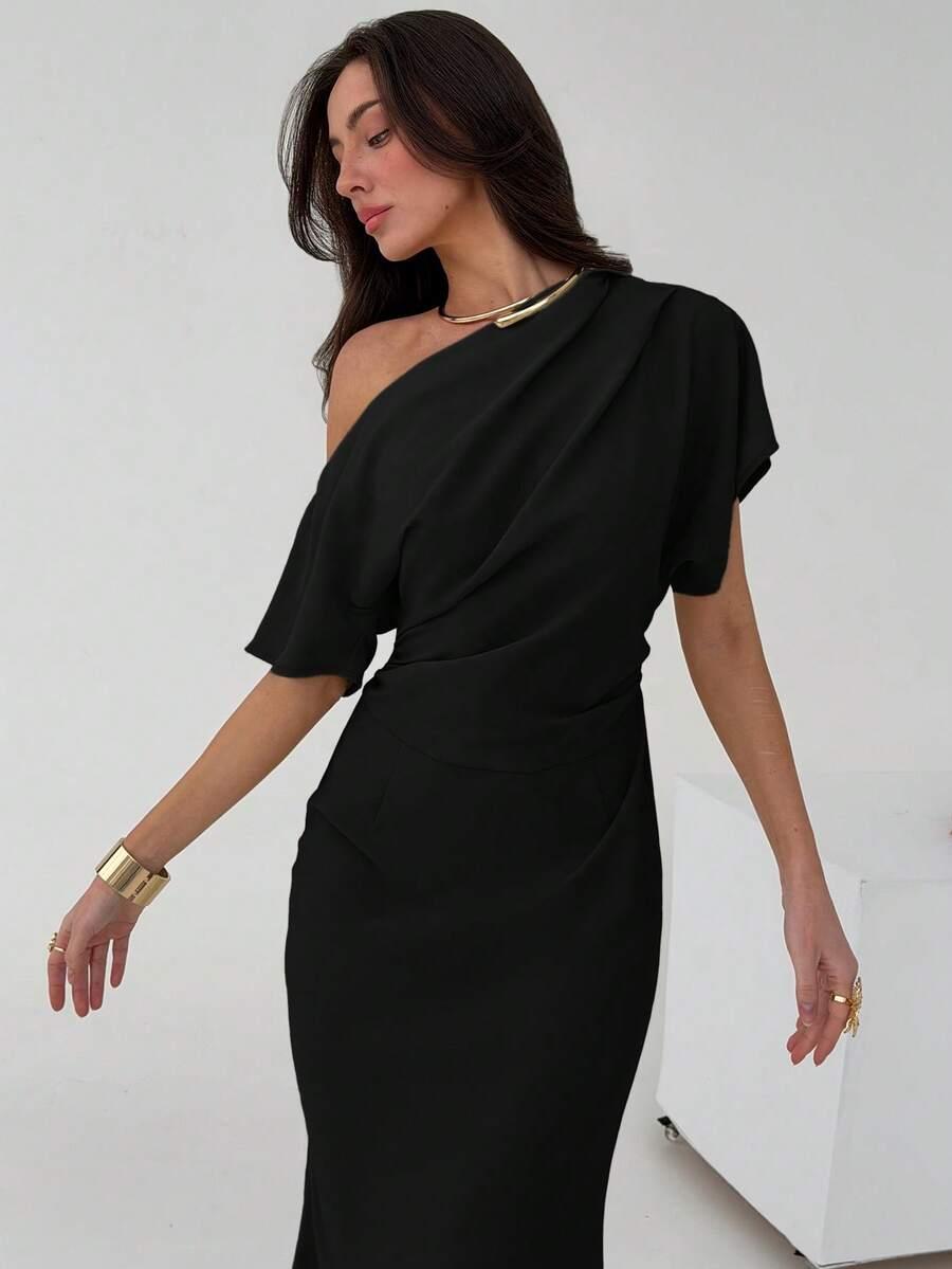 SHEIN CZARNA SUKIENKA ASYMETRYCZNY DEKOLT S06__XL