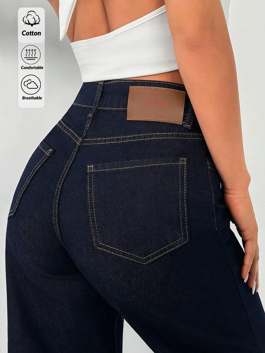 SHEIN SPODNIE JEANS PROSTA NOGAWKA WYSOKI STAN S06__L