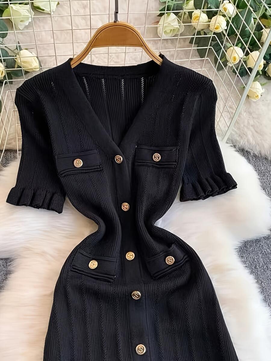 SHEIN CZARNA MAXI SUKIENKA GUZIKI S06__L
