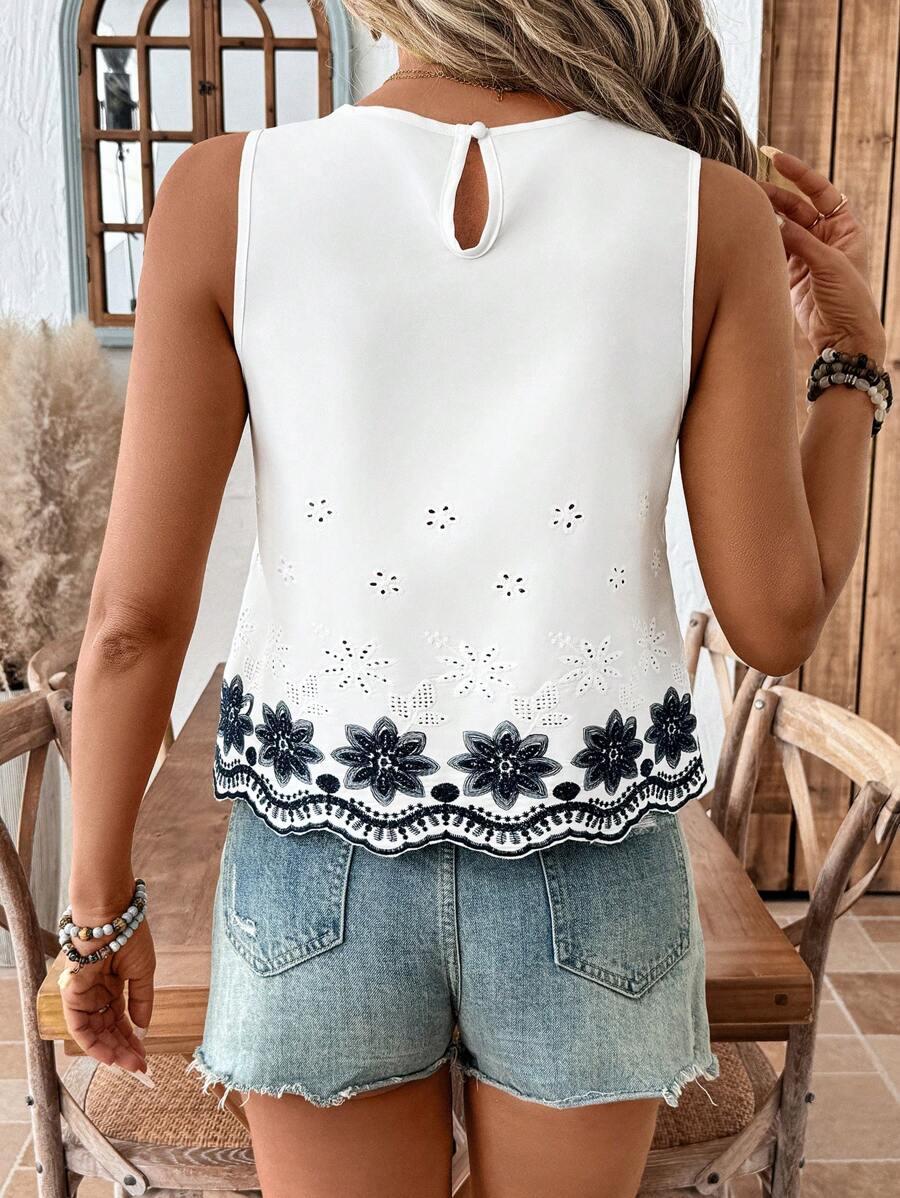 SHEIN BIAŁY TOP BEZ RĘKAWÓW HAFT S06__M