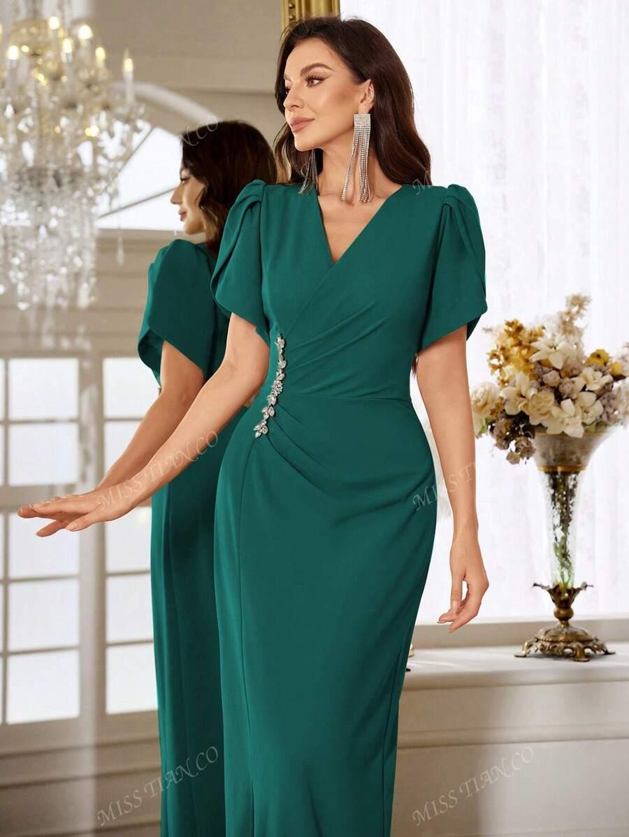 SHEIN ZIELONA MAXI SUKIENKA ZDOBIENIE S06__M