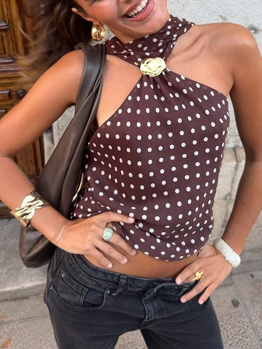 SHEIN BRĄZOWY TOP GROSZKI S06__S