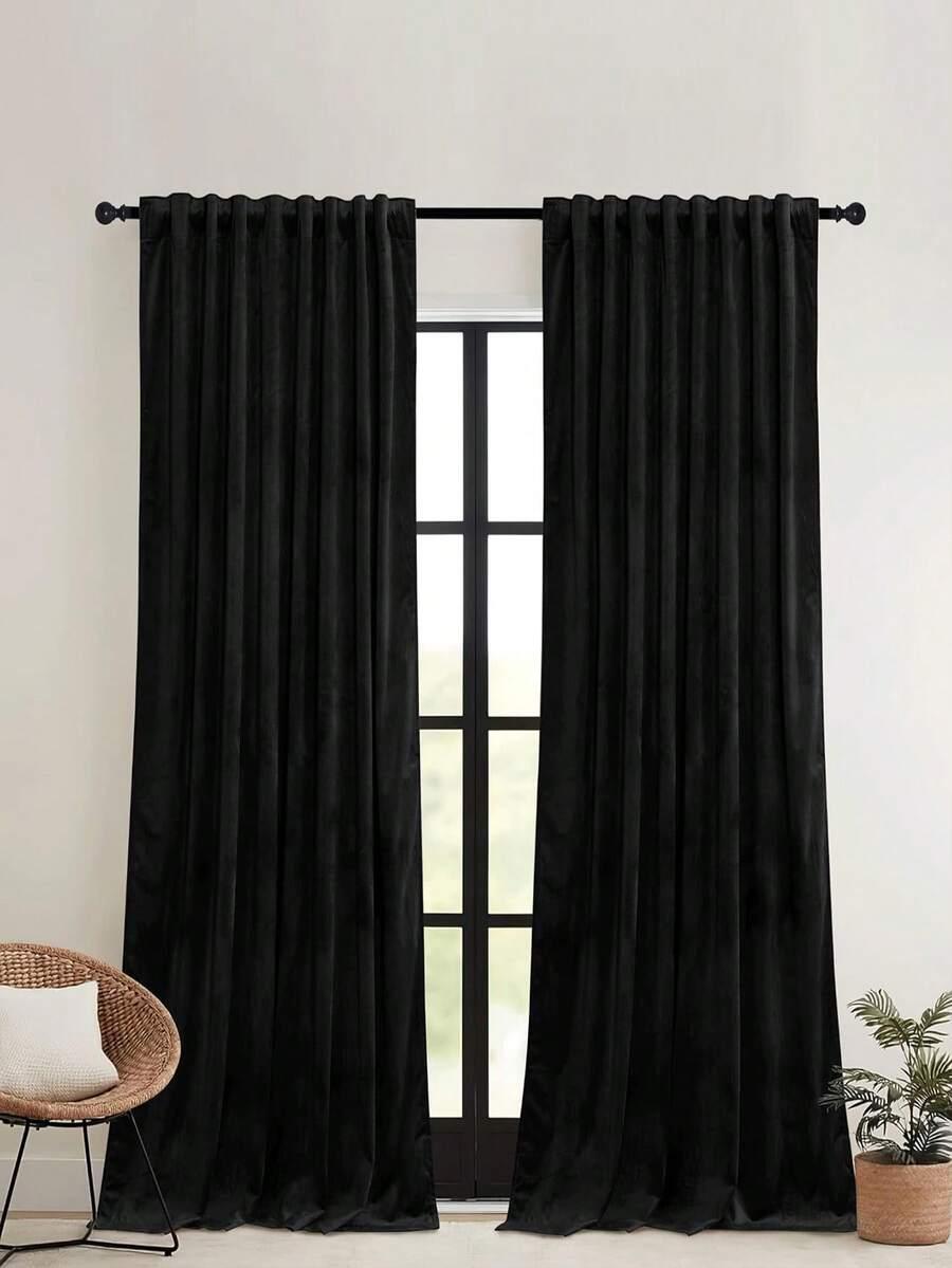SHEIN CZARNA ZASŁONA IMITACJA WELURU S07__150X250