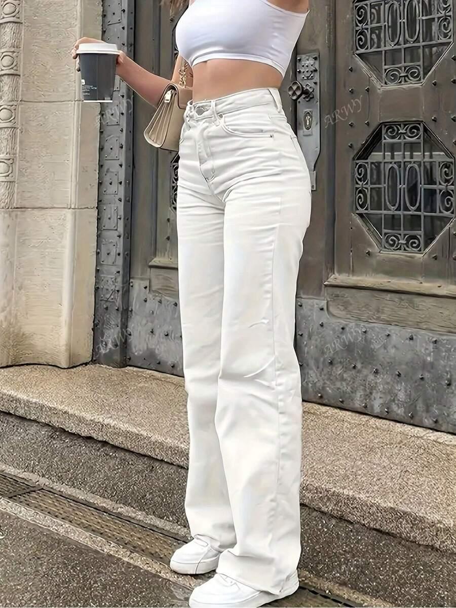 SHEIN BIAŁE SPODNIE PROSTA NOGAWKA JEANS S06__L
