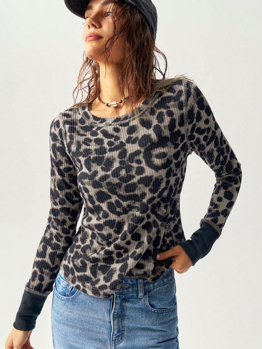 SHEIN BLUZKA DŁUGI RĘKAW ANIMAL PRINT S06__M