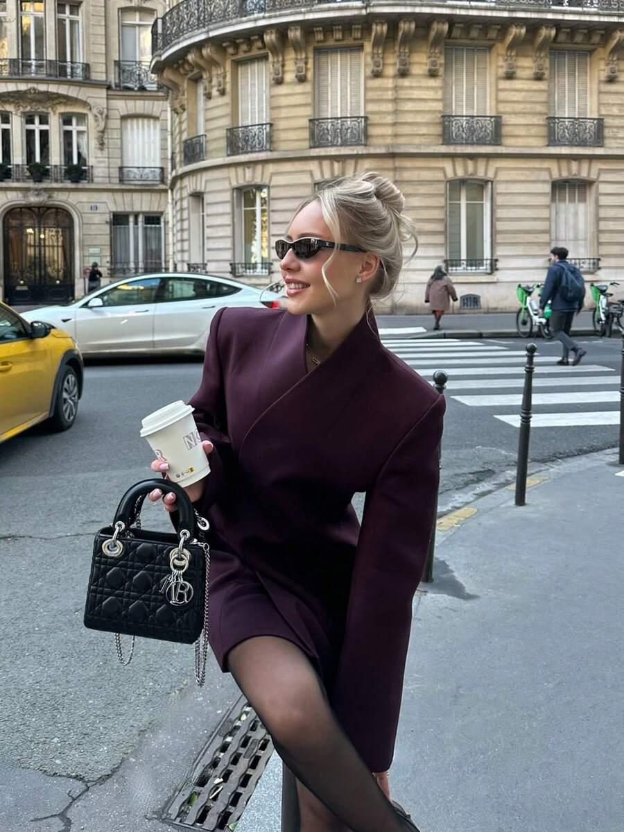 SHEIN FIOLETOWY PŁASZCZ DŁUGI RĘKAW S06__XL