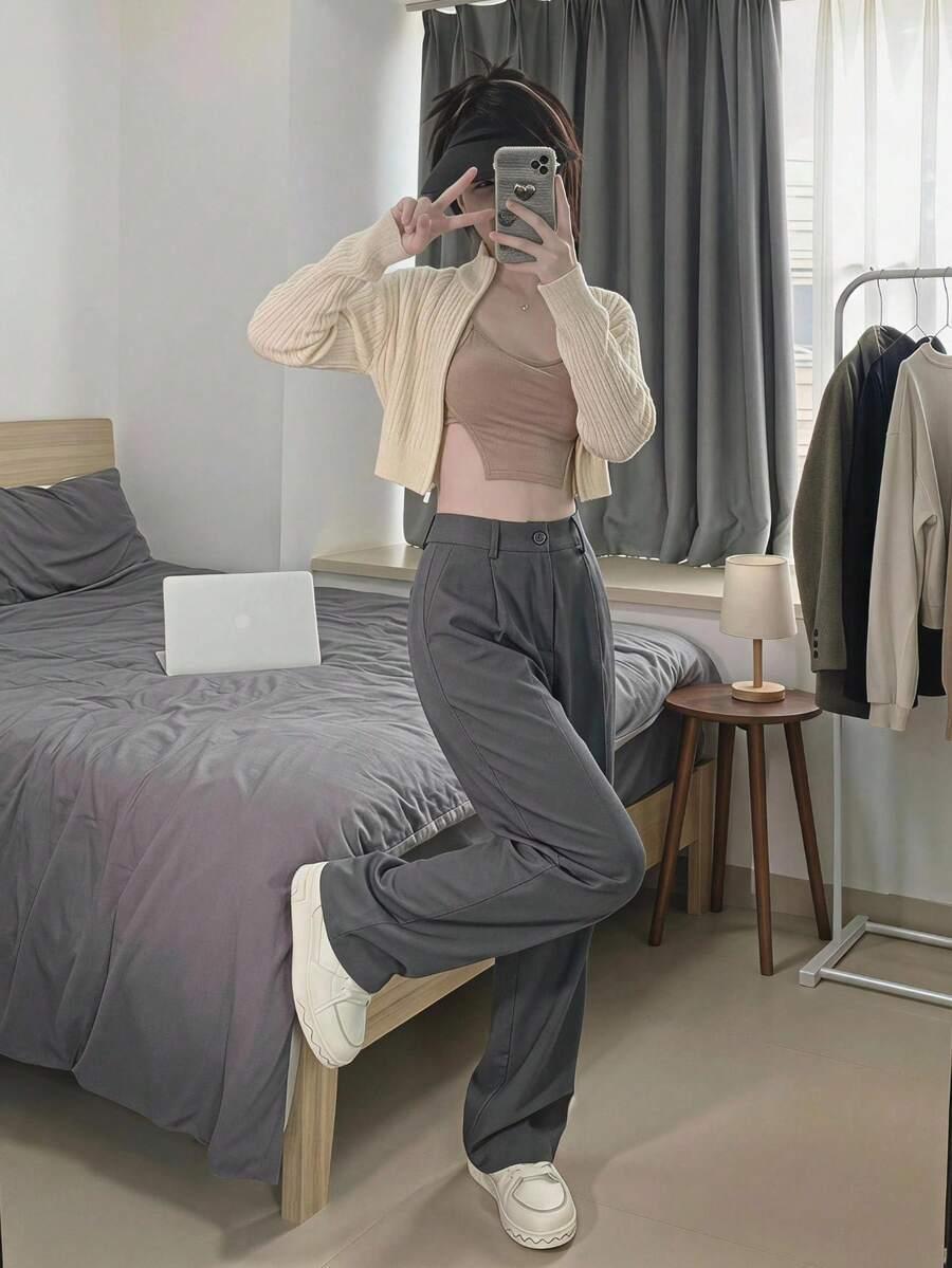 SHEIN SZARE SPODNIE WYSOKI STAN PK01__46