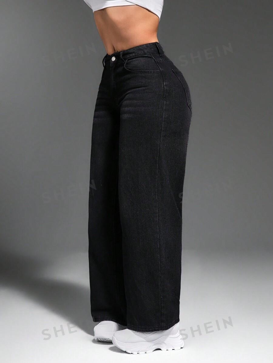 SHEIN CZARNE SPODNIE JEANS SZEROKIE NOGAWKI S09__W32/XL