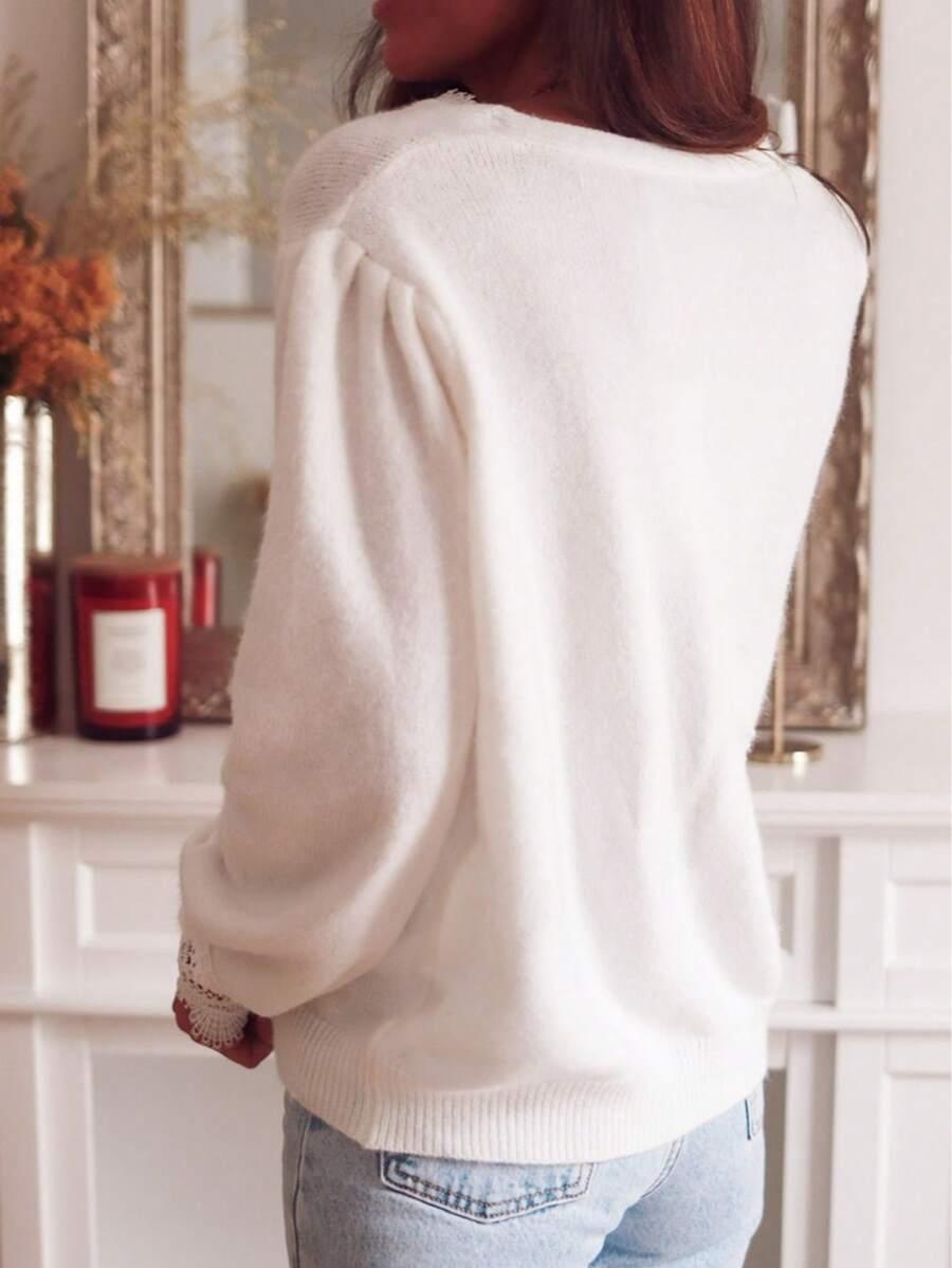 SHEIN BIAŁY SWETER V-NECK S06__L