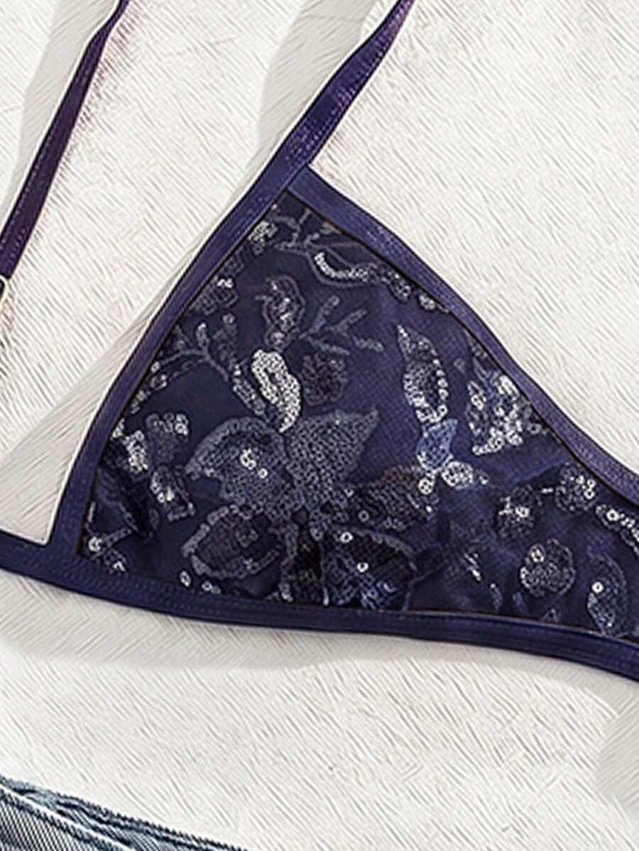SHEIN GRANATOWY STRÓJ KĄPIELOWY KOMPLET CEKINY S09__M