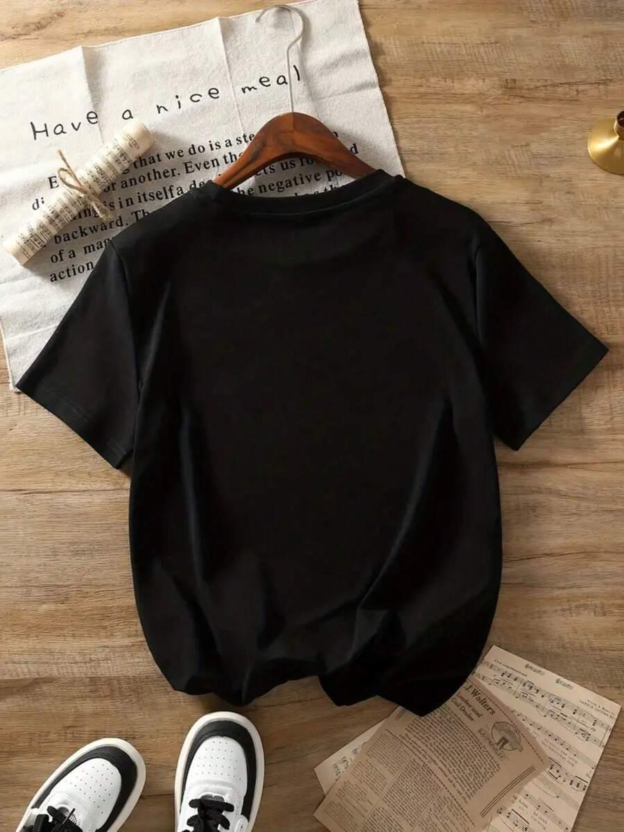 SHEIN CZARNY T-SHIRT NAPIS S06__L