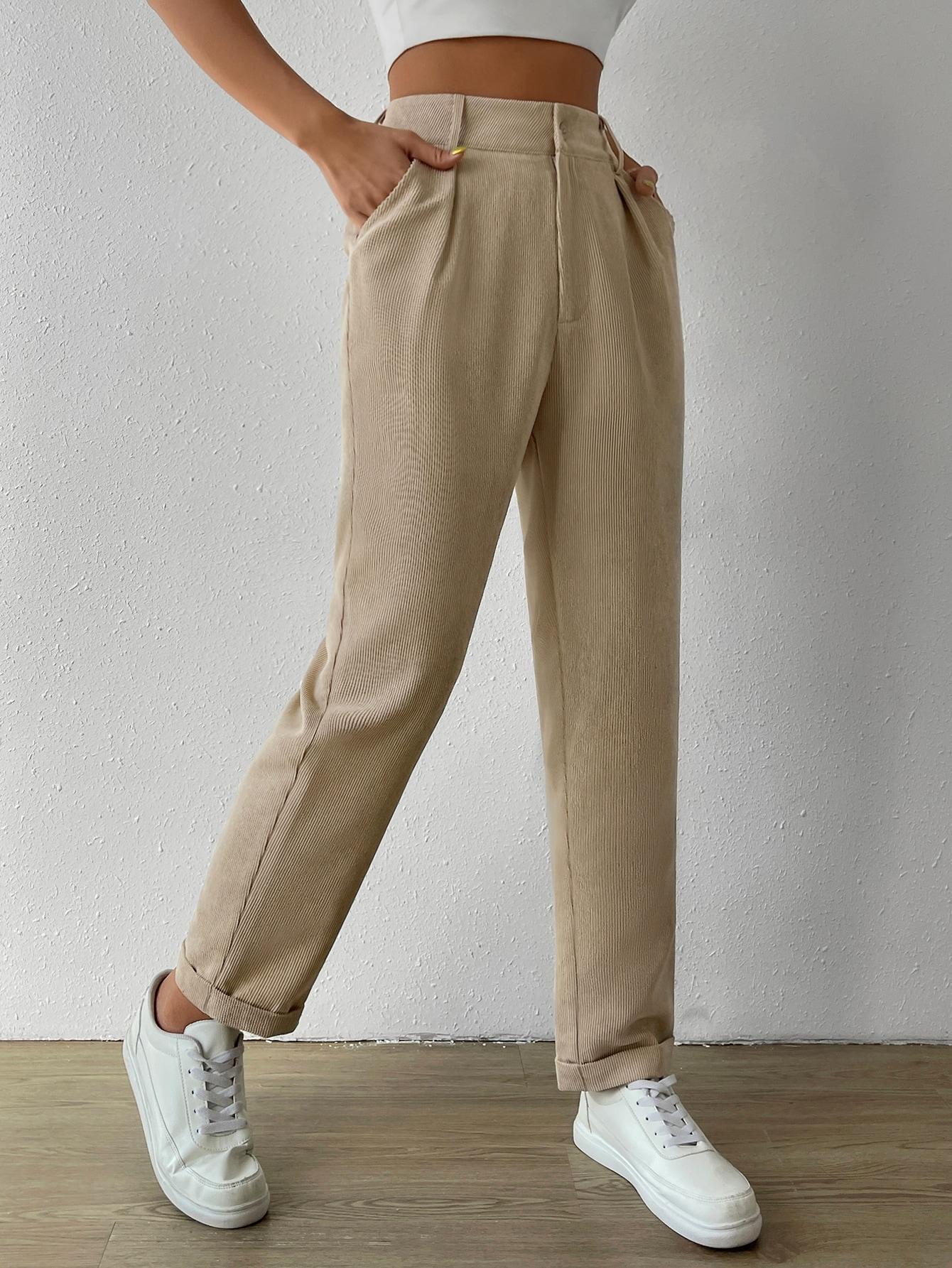 SHEIN BEŻOWE SPODNIE SZTRUKS S09__S