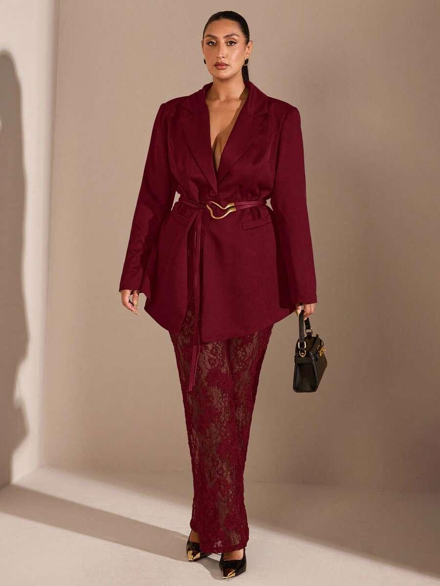 SHEIN CZERWONE KORONKOWE SPODNIE S06__48