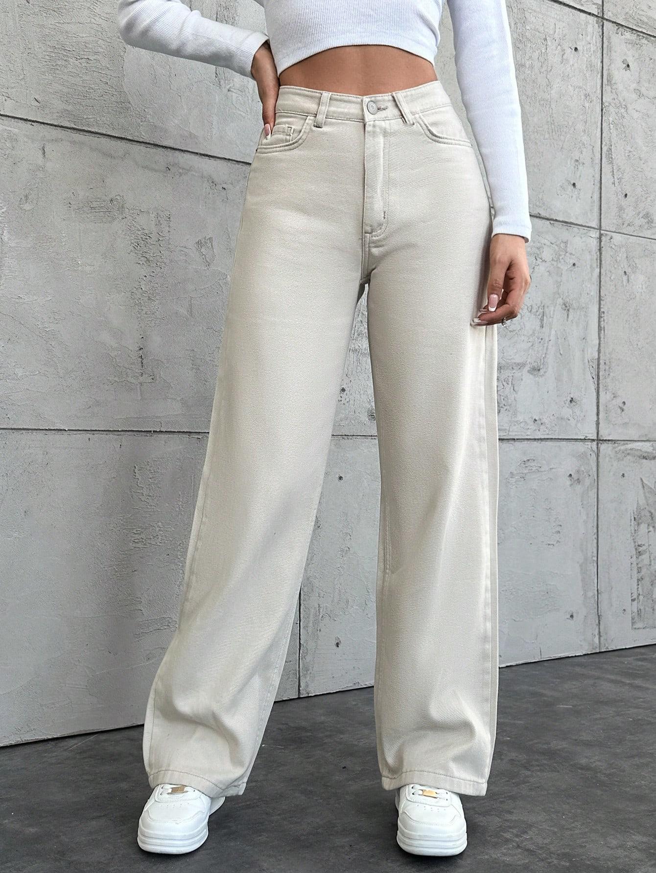 SHEIN KREMOWE SPODNIE JEANS PROSTA NOGAWKA S06__44