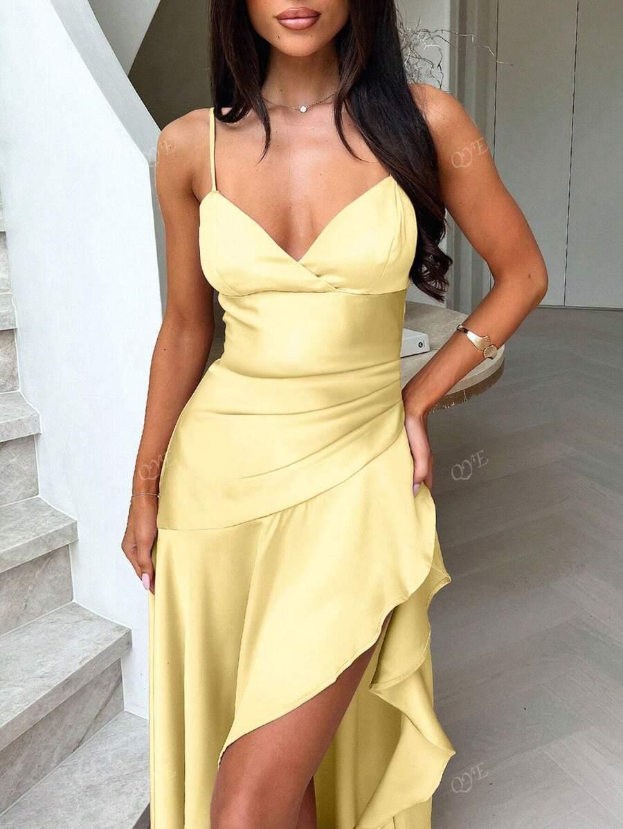 SHEIN ŻÓŁTA ASYMETRYCZNA MAXI SUKIENKA S06__M