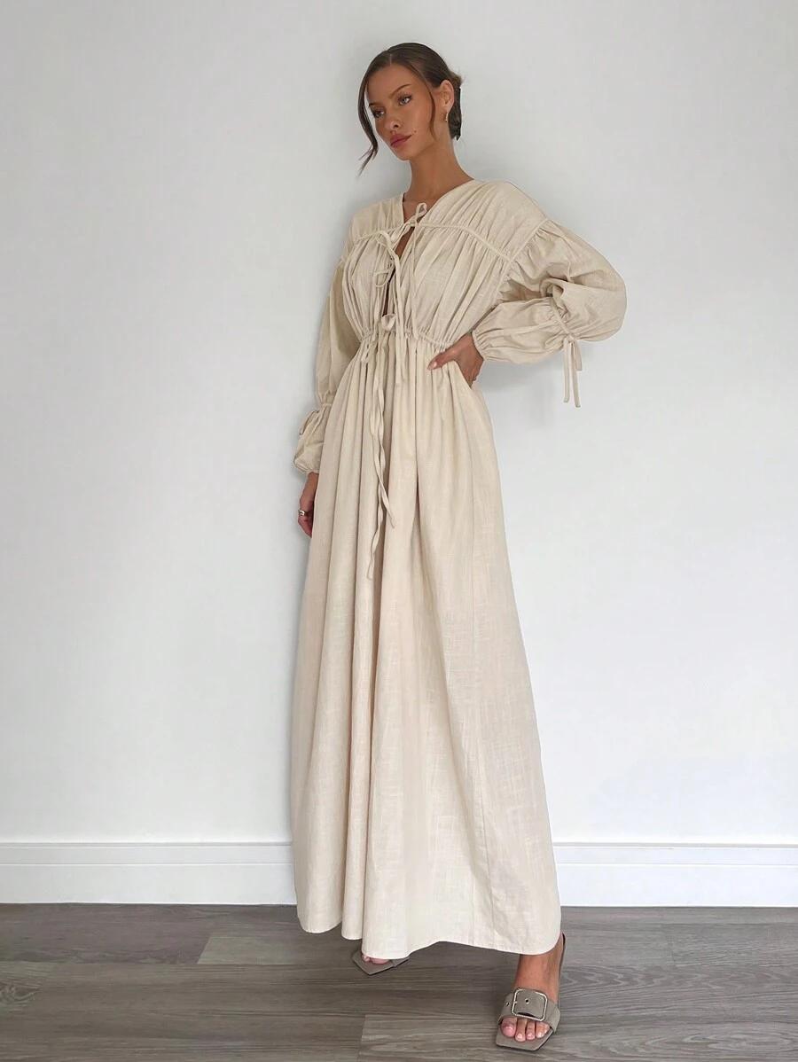 SHEIN BEŻOWA MAXI SUKIENKA S06__S