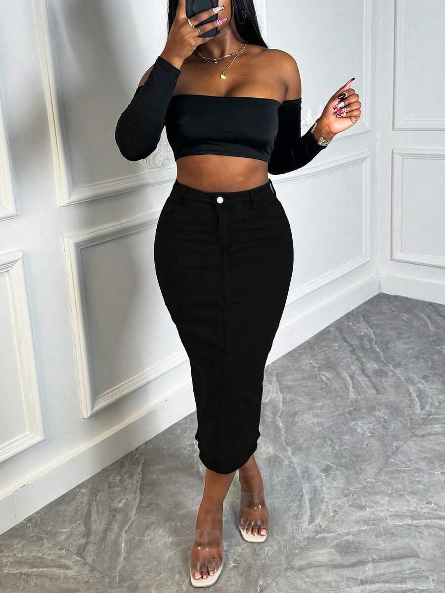 SHEIN CZARNA SPÓDNICA JEANS S06__S