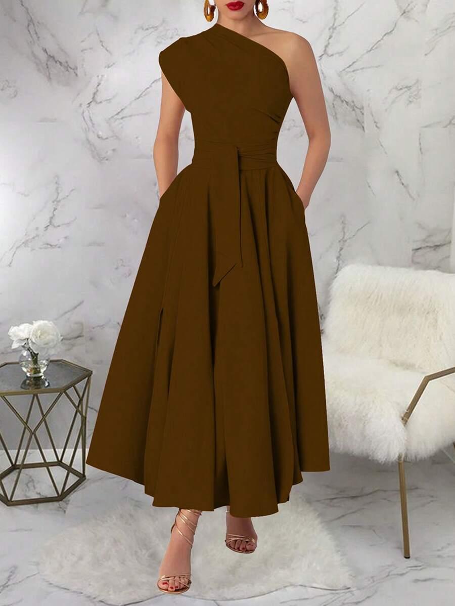 SHEIN BRĄZOWA MAXI SUKIENKA S06__S