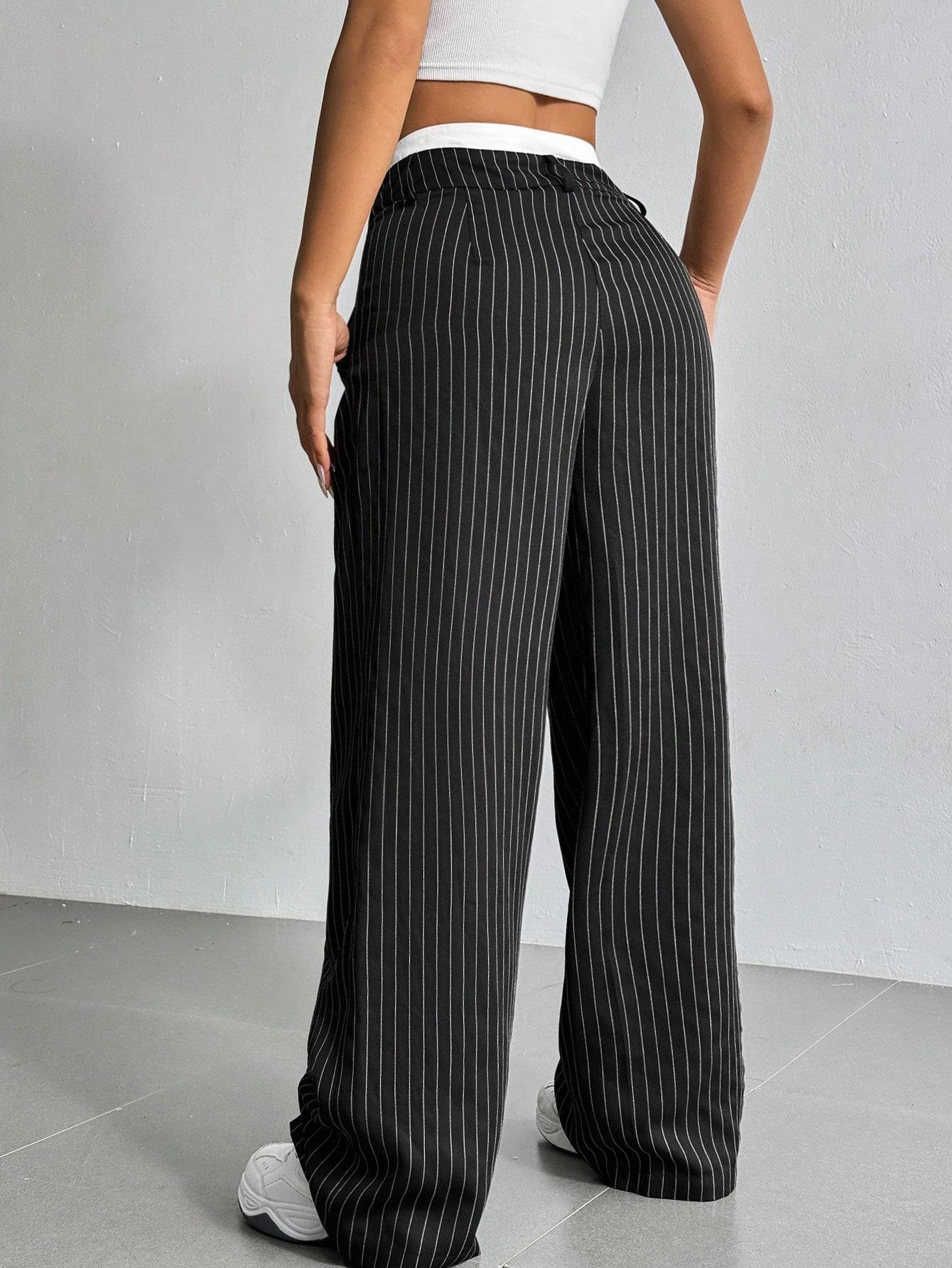 SHEIN CZARNE SPODNIE WZÓR PASKI CASUAL S06__52