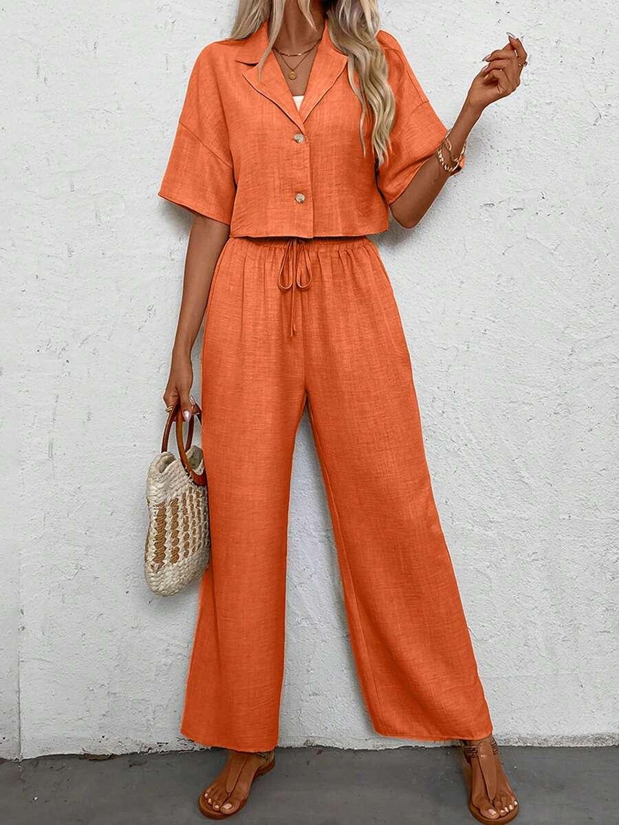 SHEIN POMARAŃCZOWA KOSZULA KRÓTKI RĘKAW S06__M