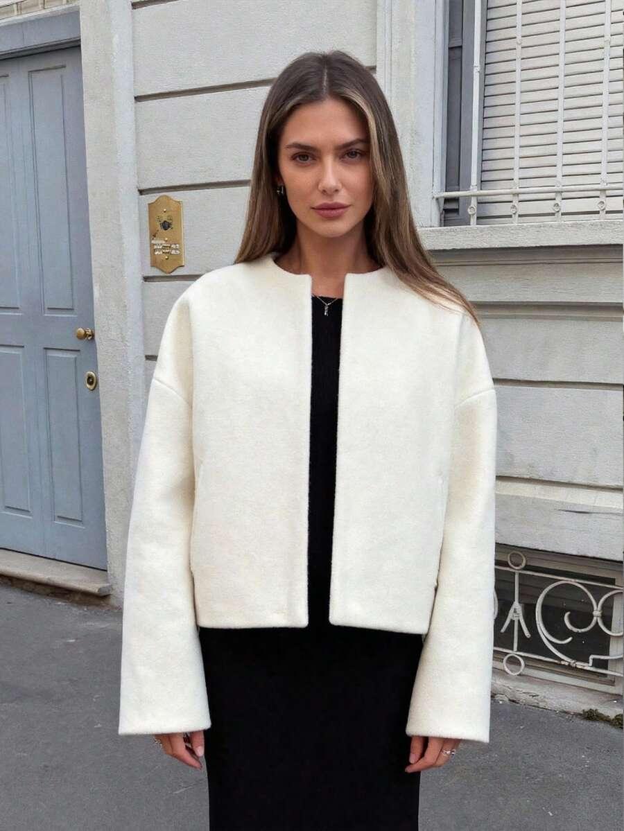 SHEIN BIAŁY KLASYCZNY PŁASZCZ W01__XS