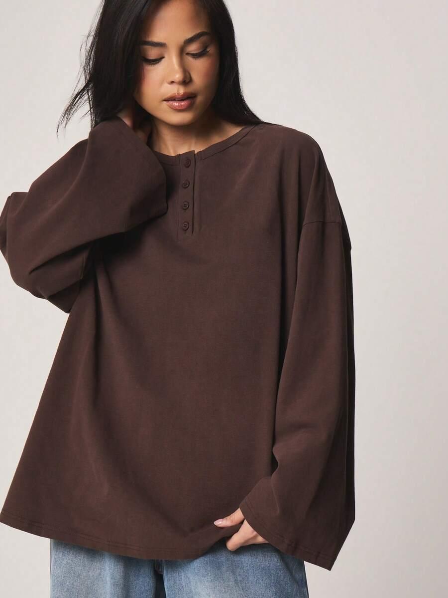 MISSGUIDED BRĄZOWA BLUZA GUZIKI S06__M