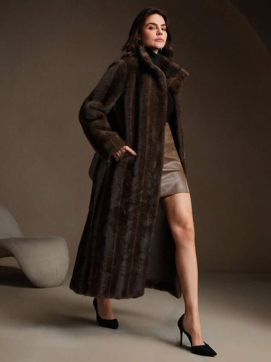 SHEIN BRĄZOWE SZTUCZNE FUTRO DO KOSTEK W01__M