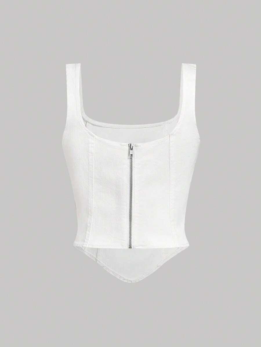 SHEIN BIAŁY JEANSOWY TOP S06__S